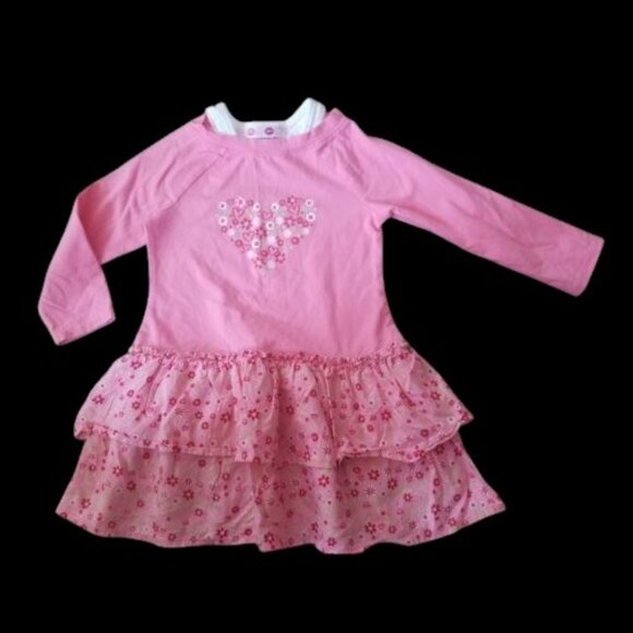 * WHO DO YOU LOVE Pink Long Sleeved Tiered Skirt Dress Girls Size 2T - Picture 1 of 5